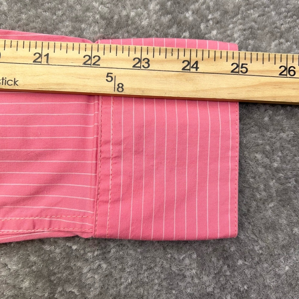 Ariat Long Sleeve Button Up Shirt Womens Large Flip Cuffs Fitted Pink Pinstriped - Picture 9 of 14